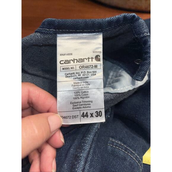 NICE Mens CARHARTT Bib OVERALLS Denim ~ LOOSE Fit OR4672-M Preowned ~ 44x30(29) - Picture 5 of 5